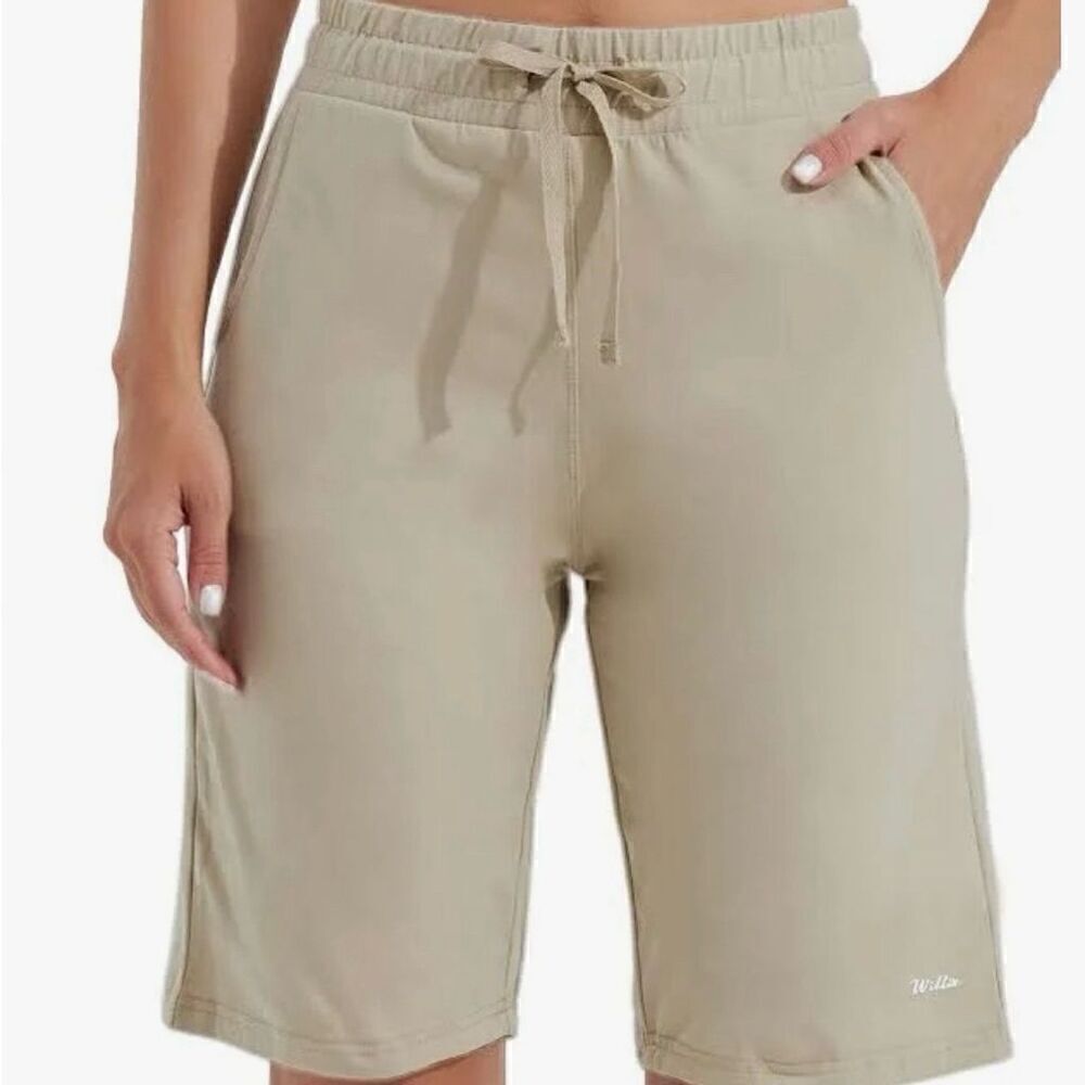 Willit Bermuda Tan Moisture Wicking Cotton Walking Shorts Elastic Waist Pockets